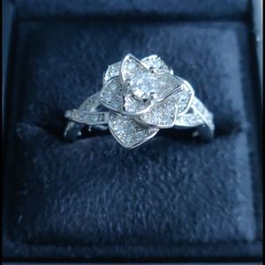 3D Rose Ring CZ Simulated Diamond Ring